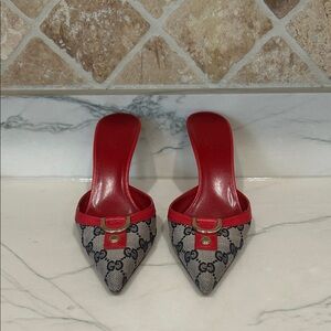 Gucci Red and Beige Signature Mules